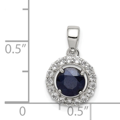 Sterling Silver Rhodium Plated White Topaz & Sapphire Pendant