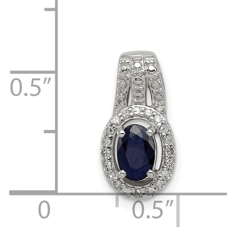 Sterling Silver Rhodium Plated Diamond & Sapphire Oval Pendant