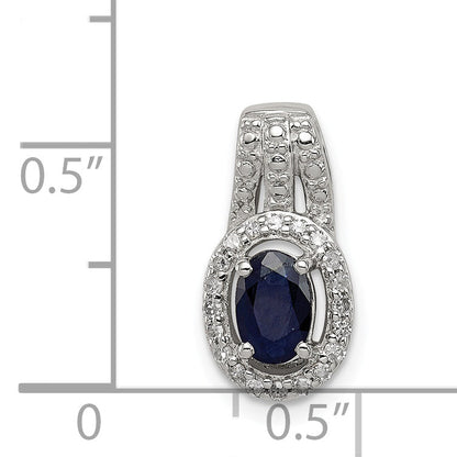 Sterling Silver Rhodium Plated Diamond & Sapphire Oval Pendant