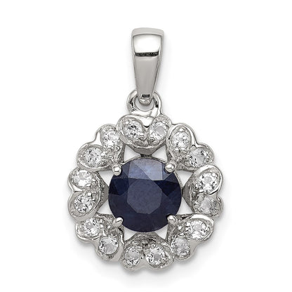 Sterling Silver Rhodium Plated White Topaz & Sapphire Pendant