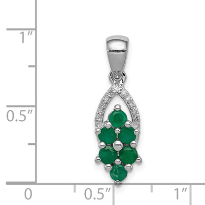 Sterling Silver Rhodium-plated Diamond u0026 Emerald Pendant