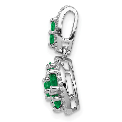 Sterling Silver Rhodium-plated u0026 Emerald Circle Pendant