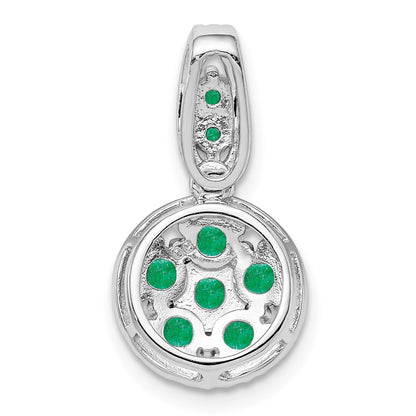 Sterling Silver Rhodium-plated u0026 Emerald Circle Pendant