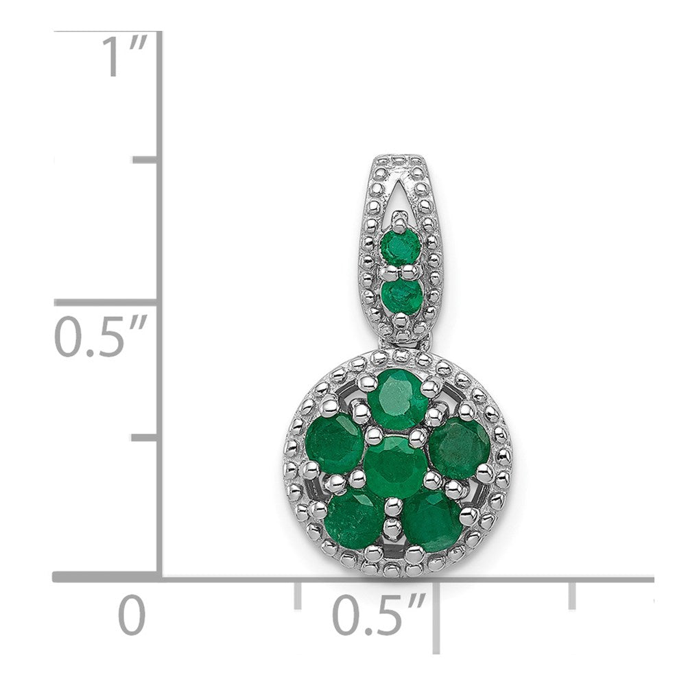 Sterling Silver Rhodium-plated u0026 Emerald Circle Pendant