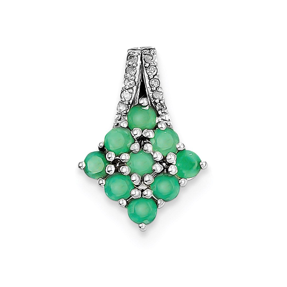 Sterling Silver Rhodium-plated Diamond u0026 Emerald Square Pendant