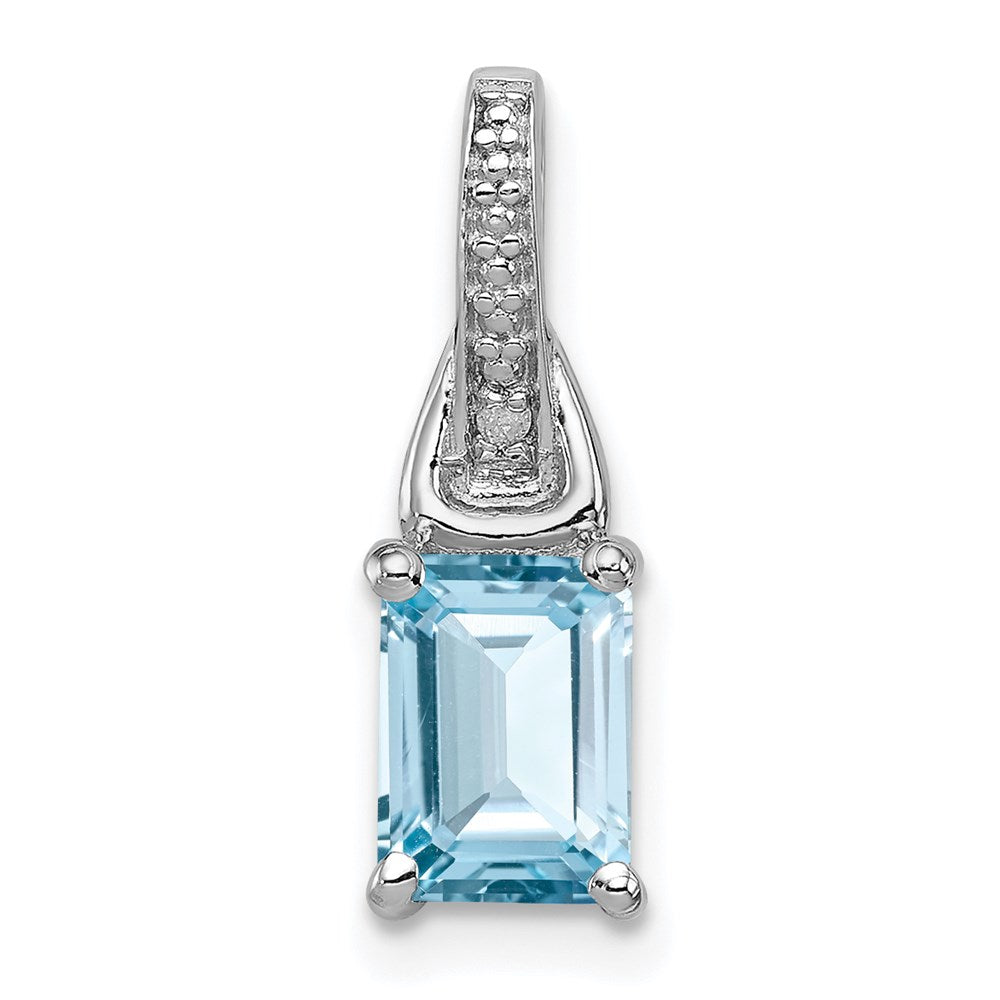 Sterling Silver Rhodium-plated Diamond u0026 Light Blue Topaz Pendant