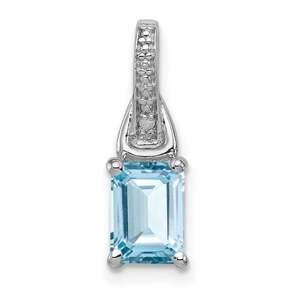 Sterling Silver Rhodium-plated Diamond u0026 Light Blue Topaz Pendant