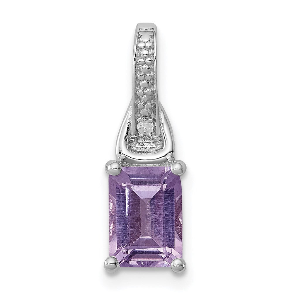 Sterling Silver Rhodium-plated Diamond u0026 Pink Quartz Pendant