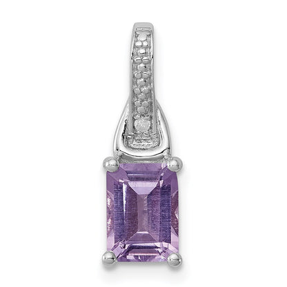 Sterling Silver Rhodium-plated Diamond u0026 Pink Quartz Pendant