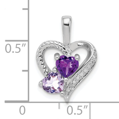 Sterling Silver Rhodium Plated Amethyst Pink Quartz And Diamond Pendant