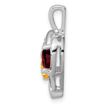 Sterling Silver Rhodium-plated Garnet, Citrine u0026 Diamond Pendant
