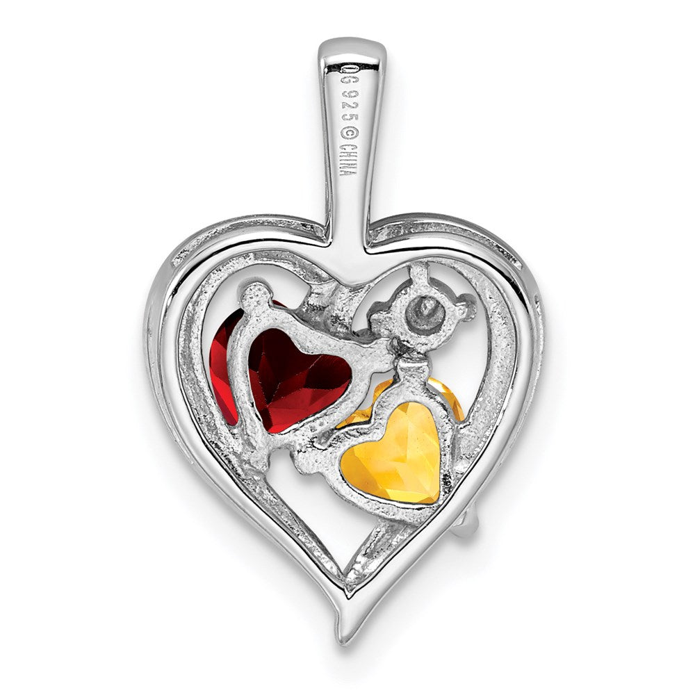 Sterling Silver Rhodium-plated Garnet, Citrine u0026 Diamond Pendant