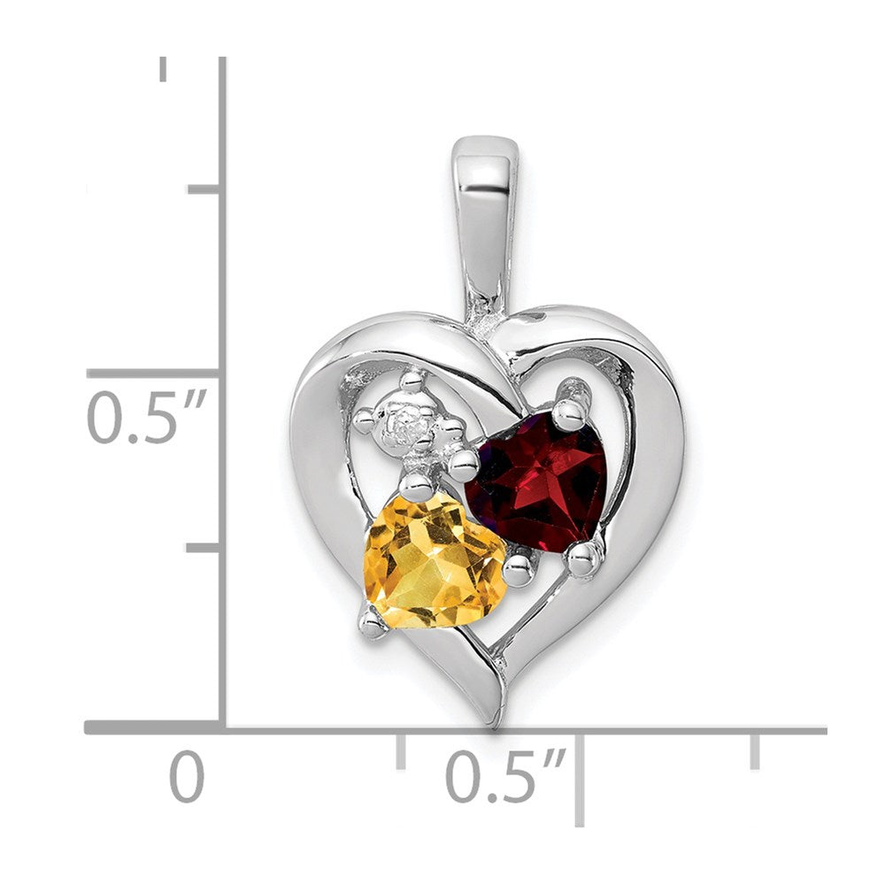 Sterling Silver Rhodium-plated Garnet, Citrine u0026 Diamond Pendant