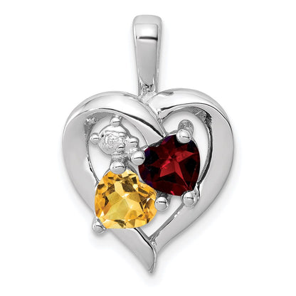 Sterling Silver Rhodium-plated Garnet, Citrine u0026 Diamond Pendant