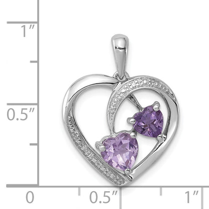 Sterling Silver Rh Plated Diamond Amethyst And Rose De France Pendant