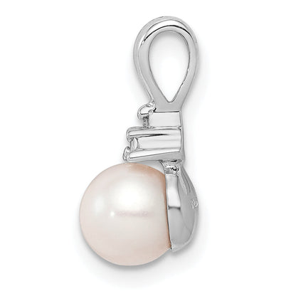 Sterling Silver Rhod Plated Diamond And Fw Cultured Pearl Pendant