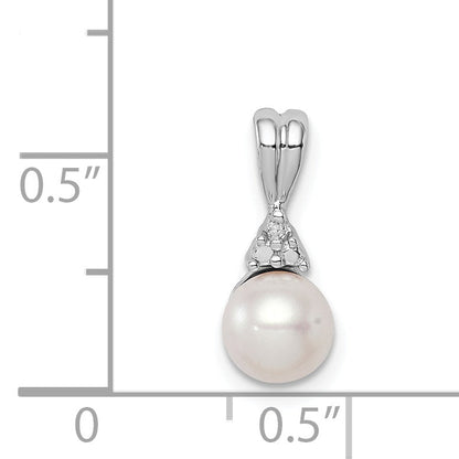 Sterling Silver Rhod Plated Diamond And Fw Cultured Pearl Pendant