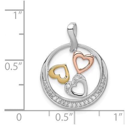 Sterling Silver Rhodium w/14k Yellow/Rose Plate Dia Circle Heart Pendant