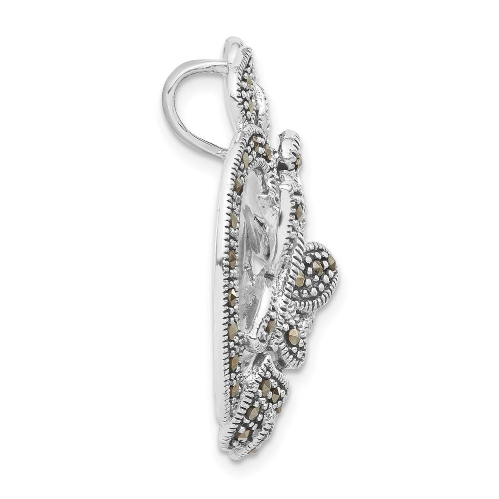 Sterling Silver Antiqued Marcasite Flowers & Butterfly Slide Pendant
