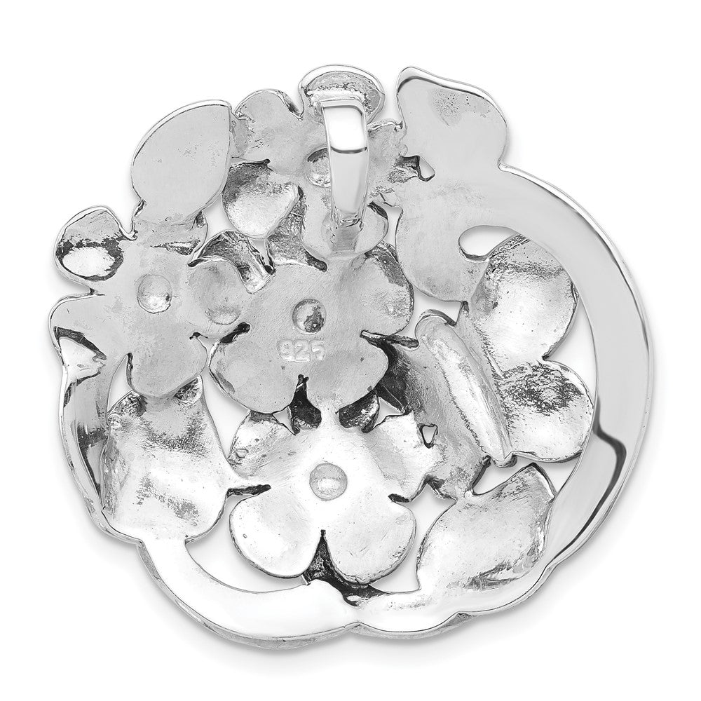 Sterling Silver Antiqued Marcasite Flowers & Butterfly Slide Pendant