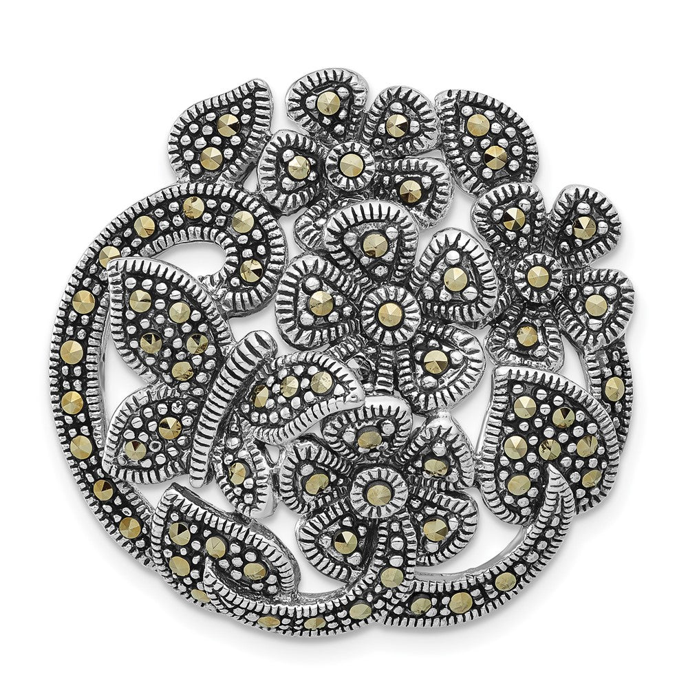 Sterling Silver Antiqued Marcasite Flowers & Butterfly Slide Pendant