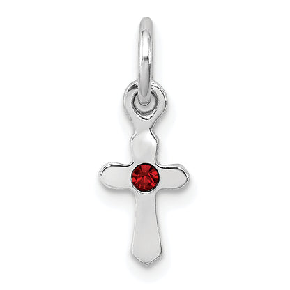 Sterling Silver Rh-Pltd Child'S Jan Red Preciosca Crystal Cross Pendant