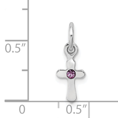Sterling Silver Rh-Pltd Child'S June Preciosca Crystal Cross Pendant