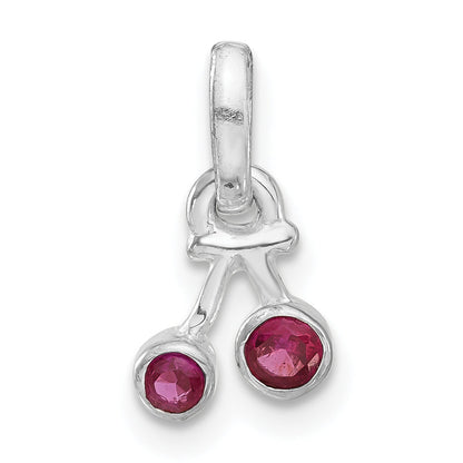 Sterling Silver Synthetic Ruby Cherry Kid'S Pendant