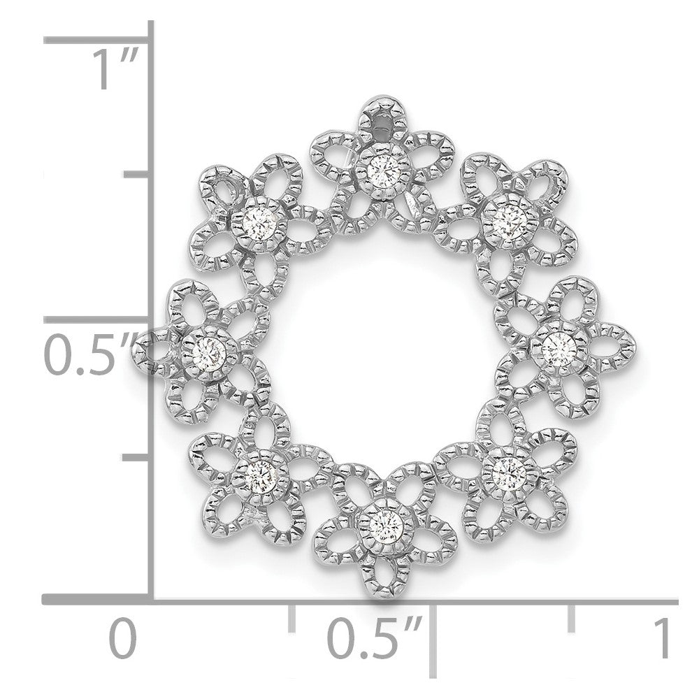 Sterling Silver Polished Beaded Cz Flower Circle Chain Slide Pendant