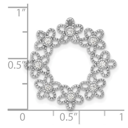 Sterling Silver Polished Beaded Cz Flower Circle Chain Slide Pendant