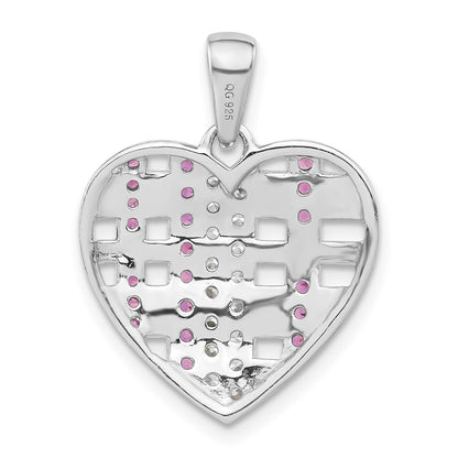 Sterling Silver & Black Rhodium Synthetic Ruby Cz Heart Pendant
