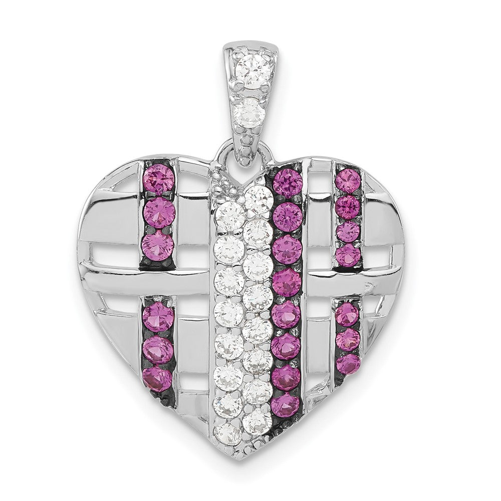 Sterling Silver & Black Rhodium Synthetic Ruby Cz Heart Pendant