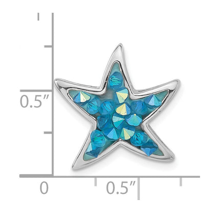 Sterling Silver Polished Blue Crystal Starfish Chain Slide Pendant