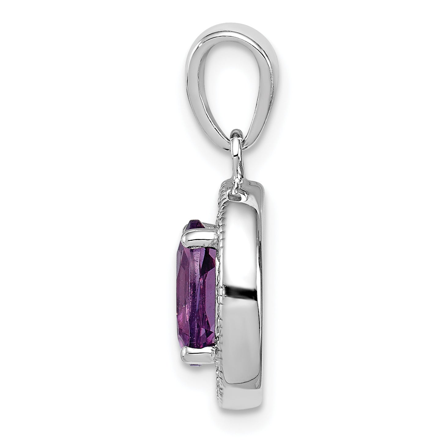 Sterling Silver Rhodium-Plated Polished Amethyst And Cz Pendant