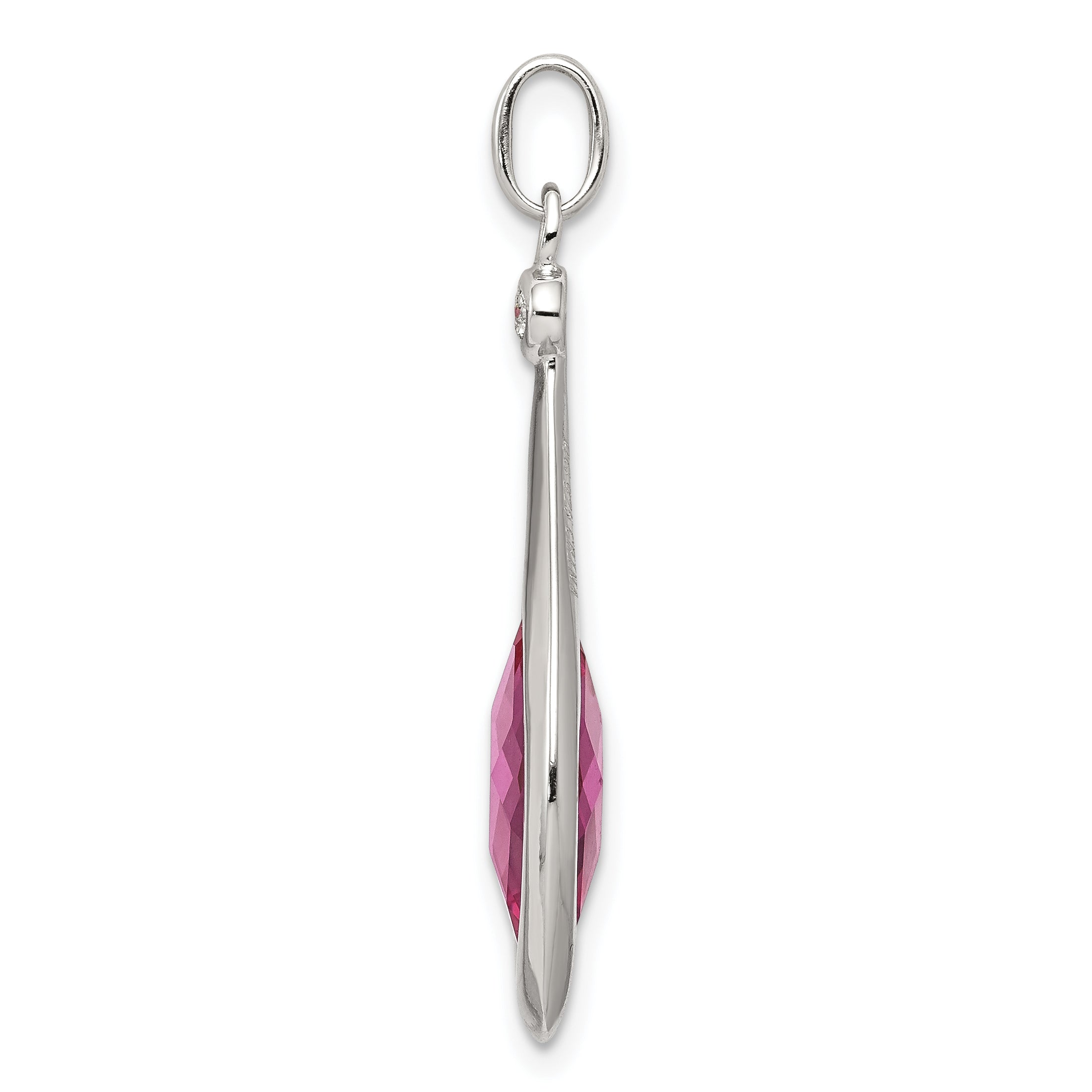 Sterling Silver Rhod-Plated Synthetic Red Fancy-Cut Marquise Pendant