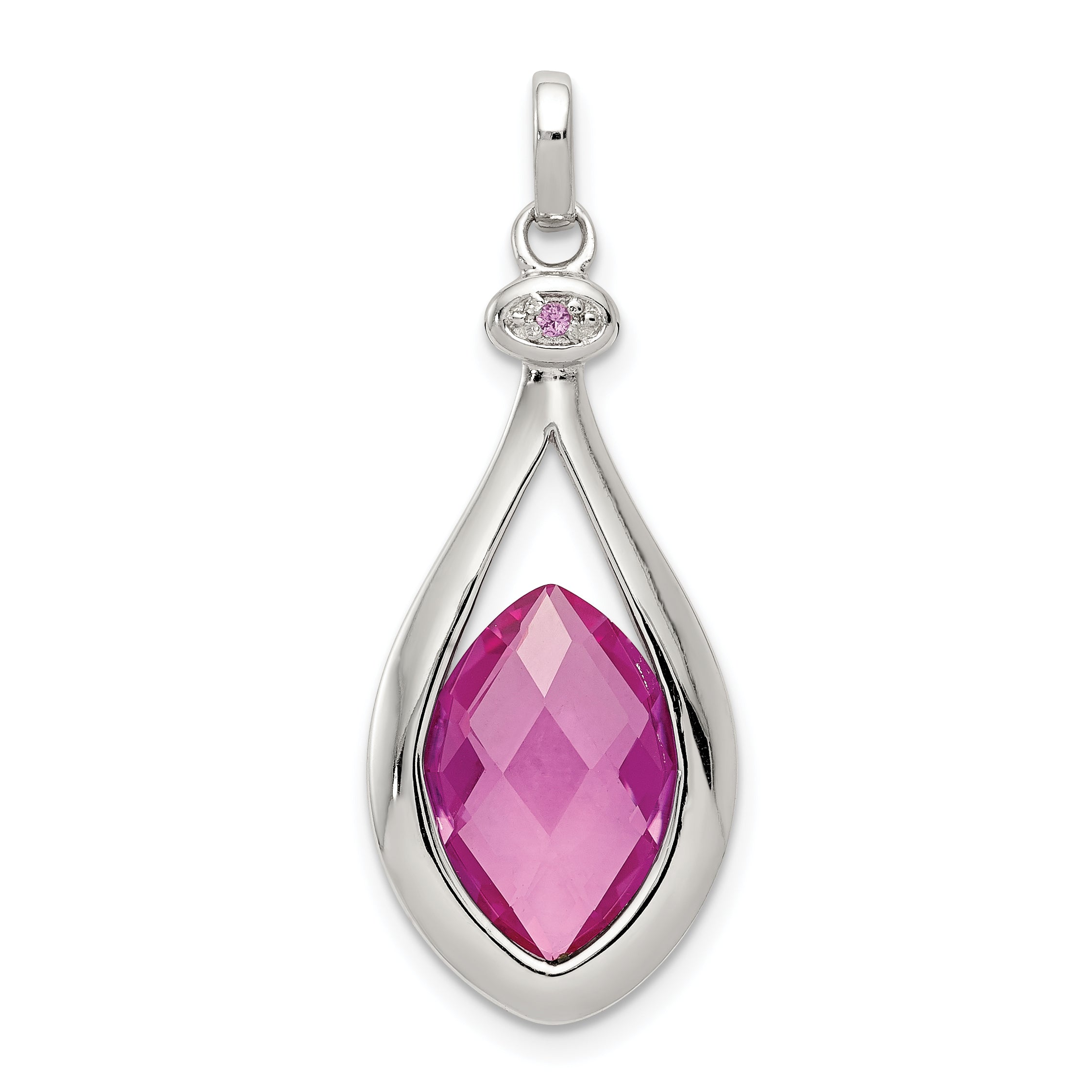 Sterling Silver Rhod-Plated Synthetic Red Fancy-Cut Marquise Pendant