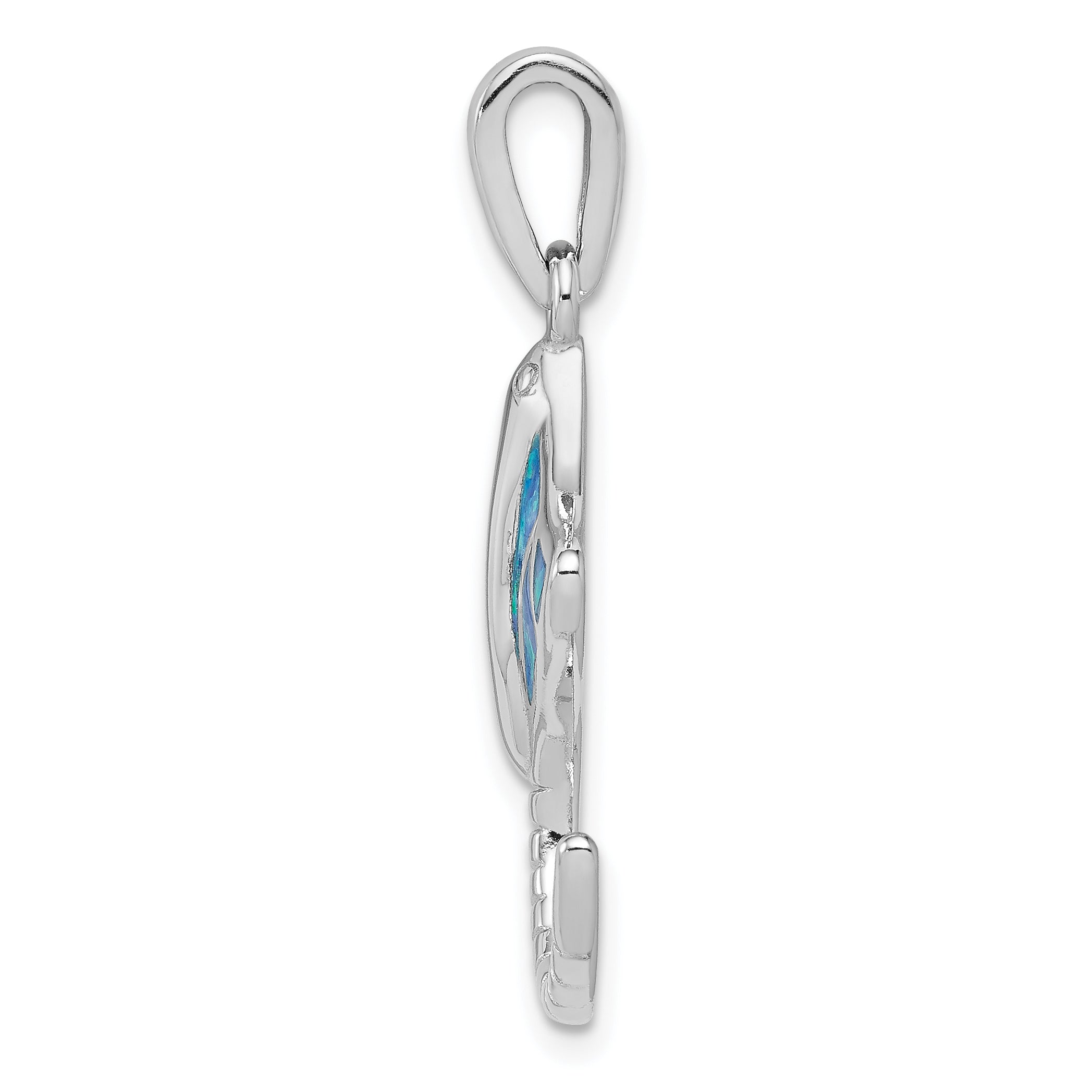 Sterling Silver Rhodium-Plated Created Blue Opal Stingray Pendant