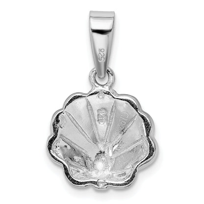 Sterling Silver Rhodium-Plated Polished Created Blue Opal Oyster Pendant