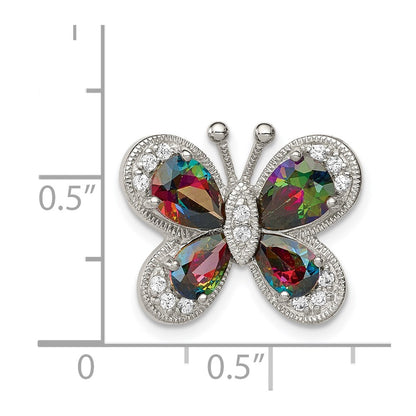 Sterling Silver Rhodium-Plated Polished Dark Mystic Cz Butterfly Pendant