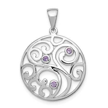 Sterling Silver Rhodium-Plated W/Amethyst Pendant