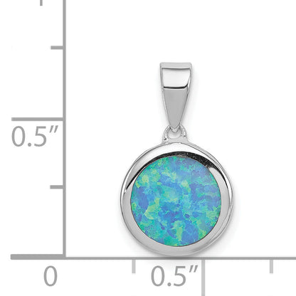 Sterling Silver Rhod-Plated Lab Created Opal Round Pendant