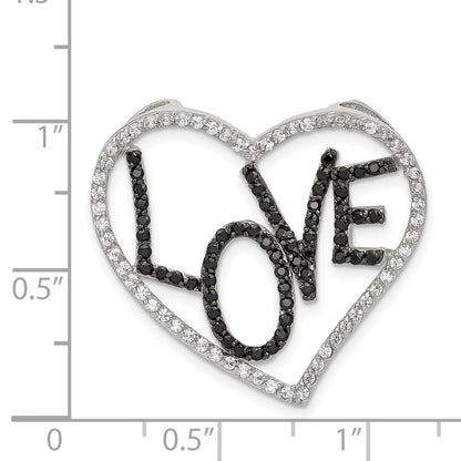 Sterling Silver Black/White Rhodium-Plated Cz Love In Heart Chain Slide