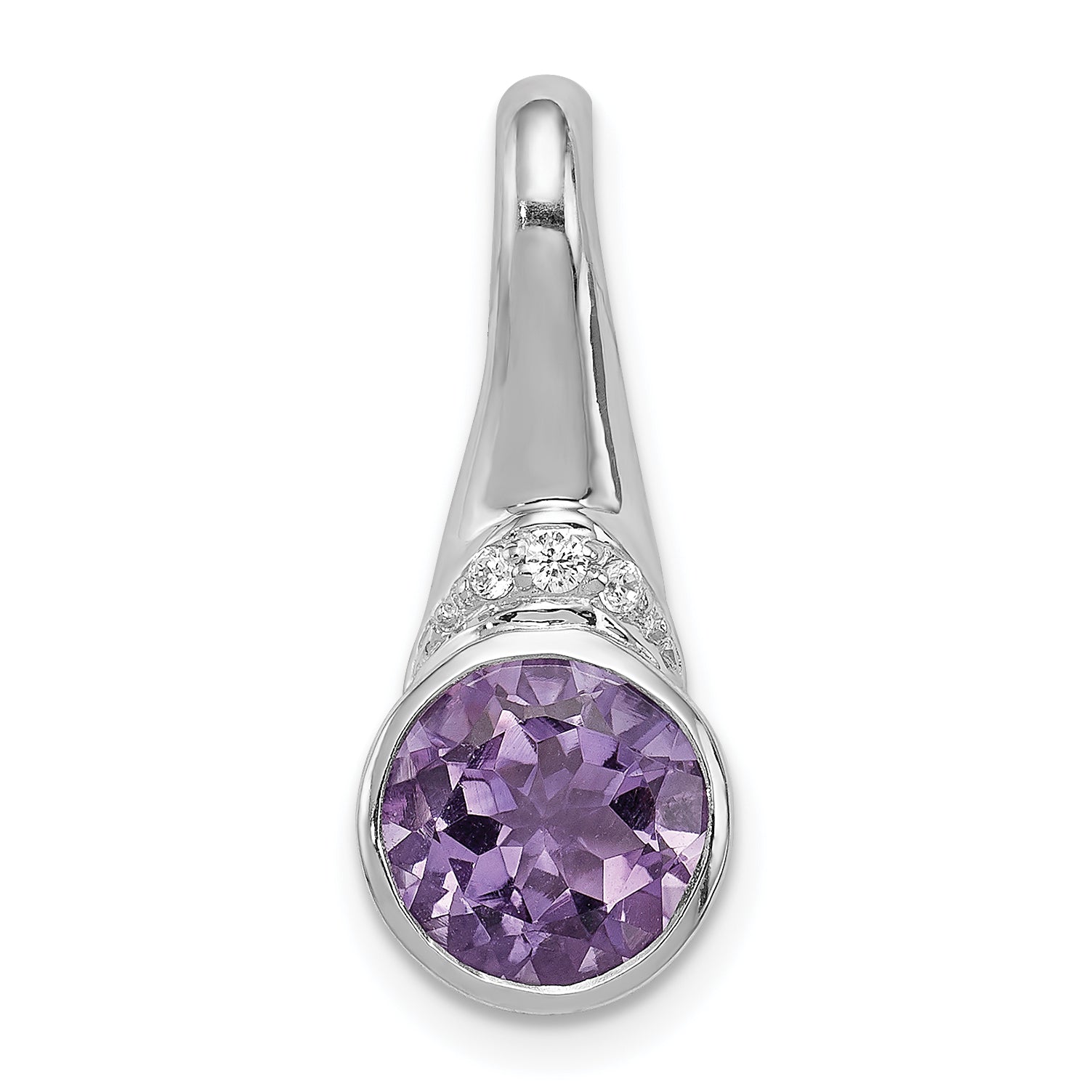 Sterling Silver Rhodium-Plated Cz And Amethyst Pendant
