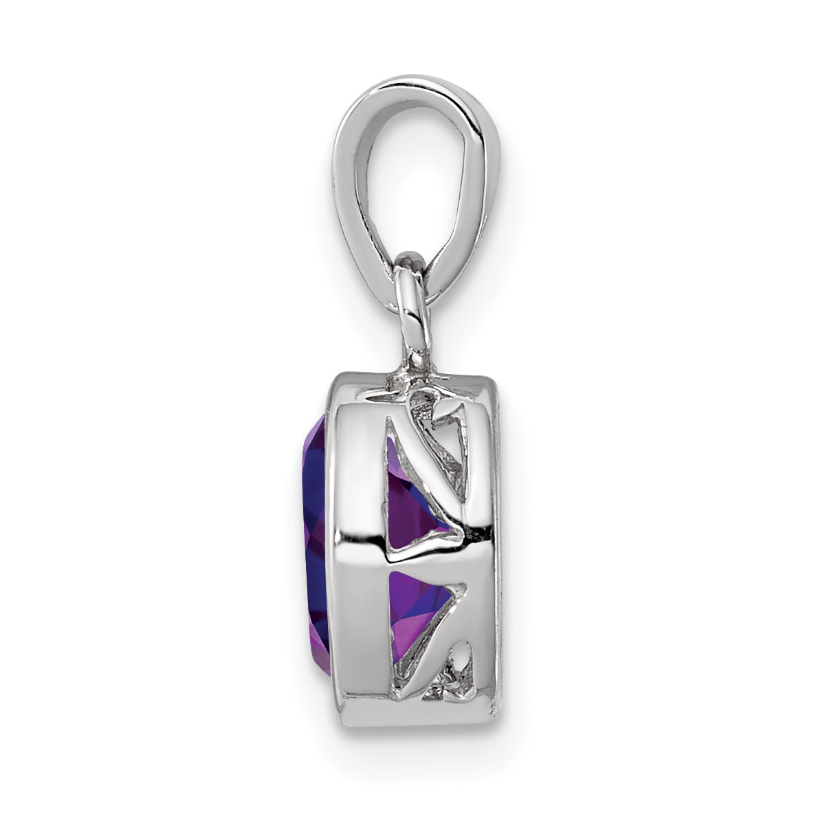 Sterling Silver Rhodium-Plated Polished Amethyst Oval Pendant