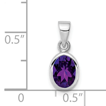 Sterling Silver Rhodium-Plated Polished Amethyst Oval Pendant