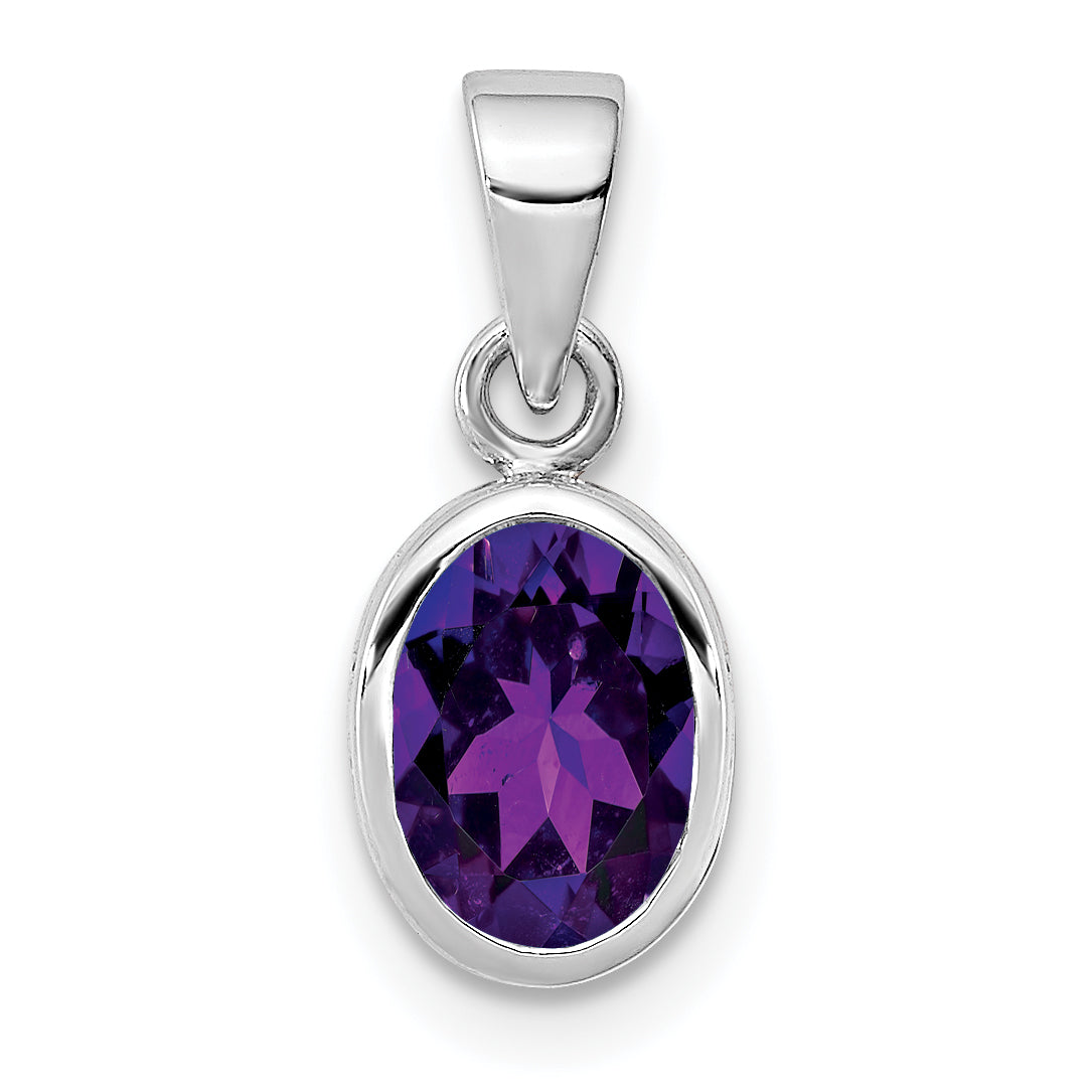 Sterling Silver Rhodium-Plated Polished Amethyst Oval Pendant