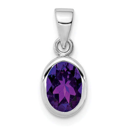 Sterling Silver Rhodium-Plated Polished Amethyst Oval Pendant