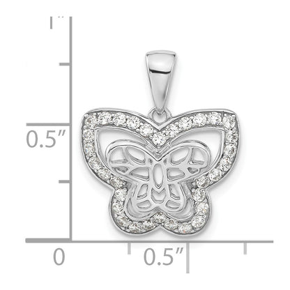 Sterling Silver Rhodium-Plated Polished Cz Butterfly Pendant
