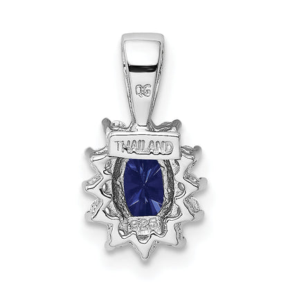 Sterling Silver Rhodium-Plated Cz/Lab Cr Sapphire Pendant