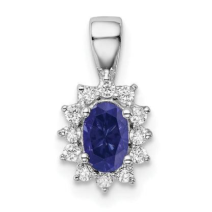 Sterling Silver Rhodium-Plated Cz/Lab Cr Sapphire Pendant